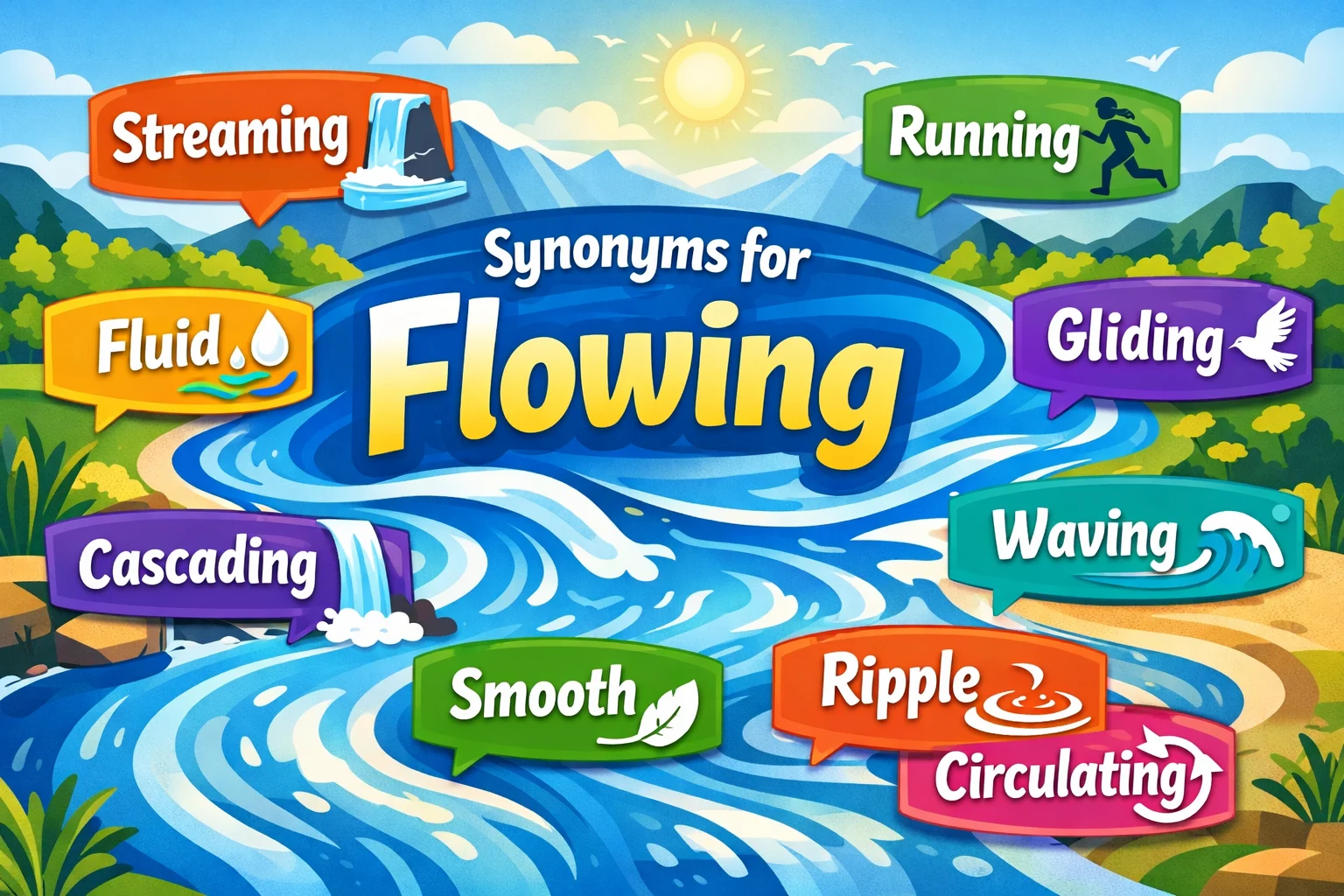 synonyms for flowing