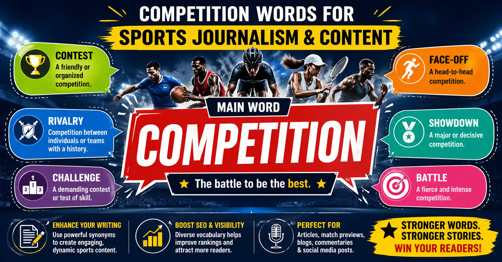 Competition words for sports journalism and content