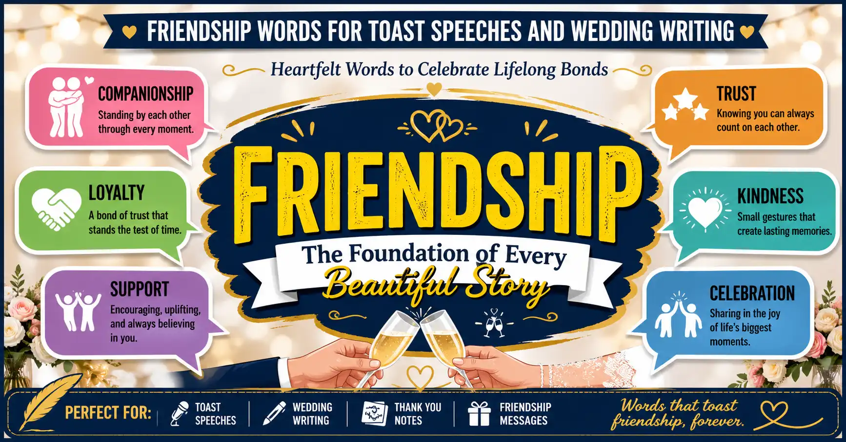 Friendship words for toast speeches and wedding writing