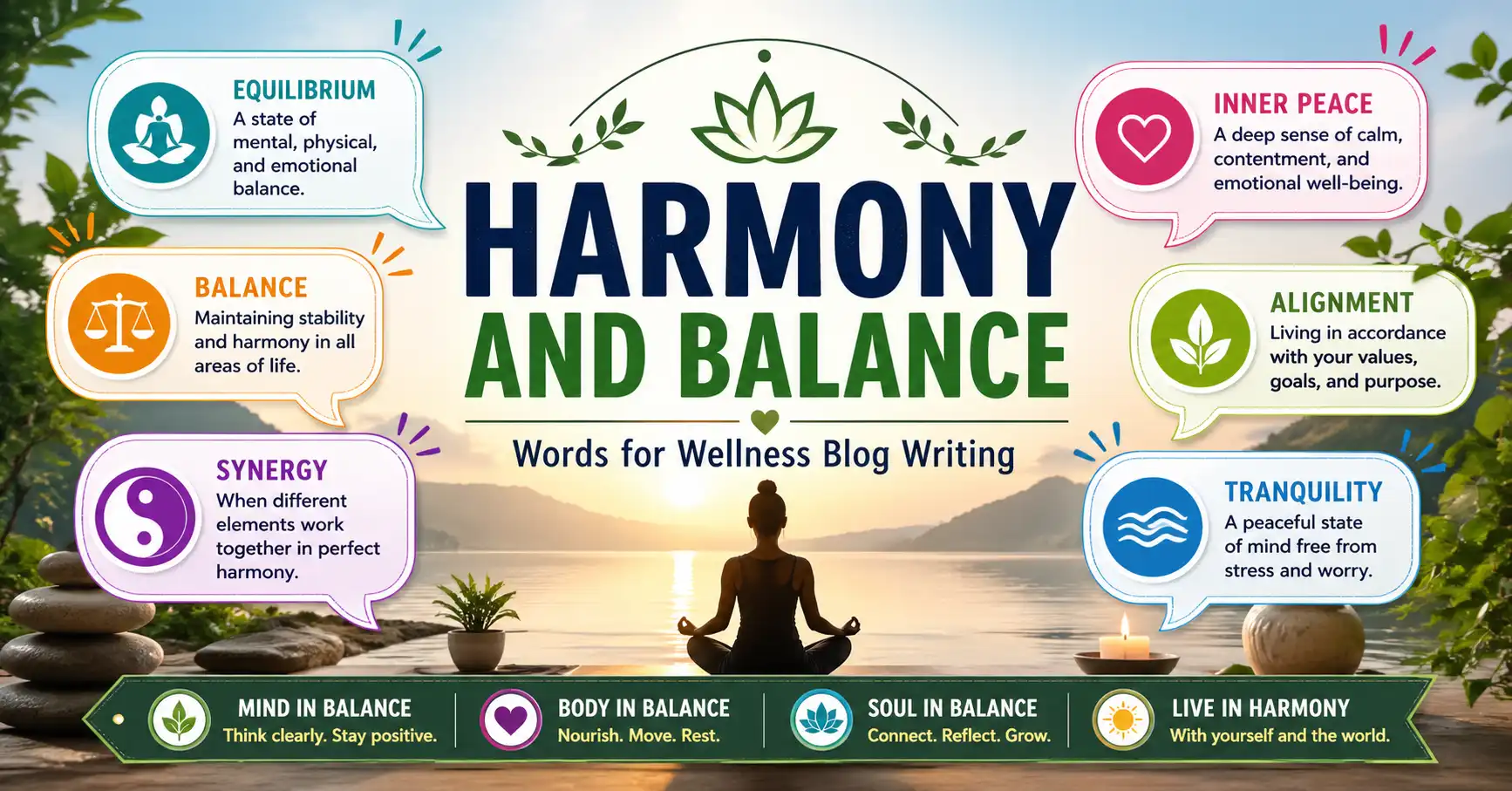 Harmony and balance words for wellness blog writing