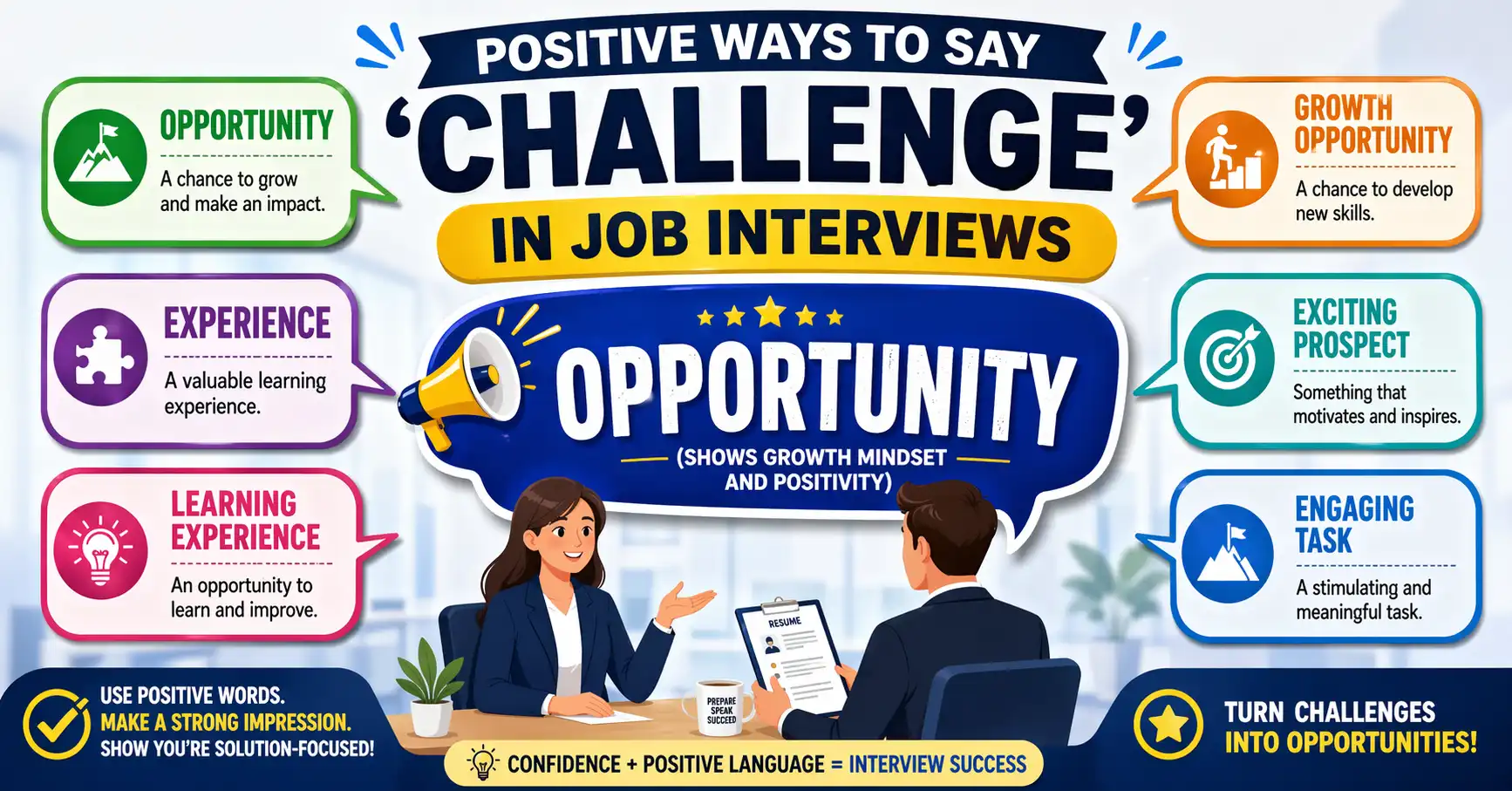 Positive ways to say 'challenge' in job interviewsPositive ways to say 'challenge' in job interviews