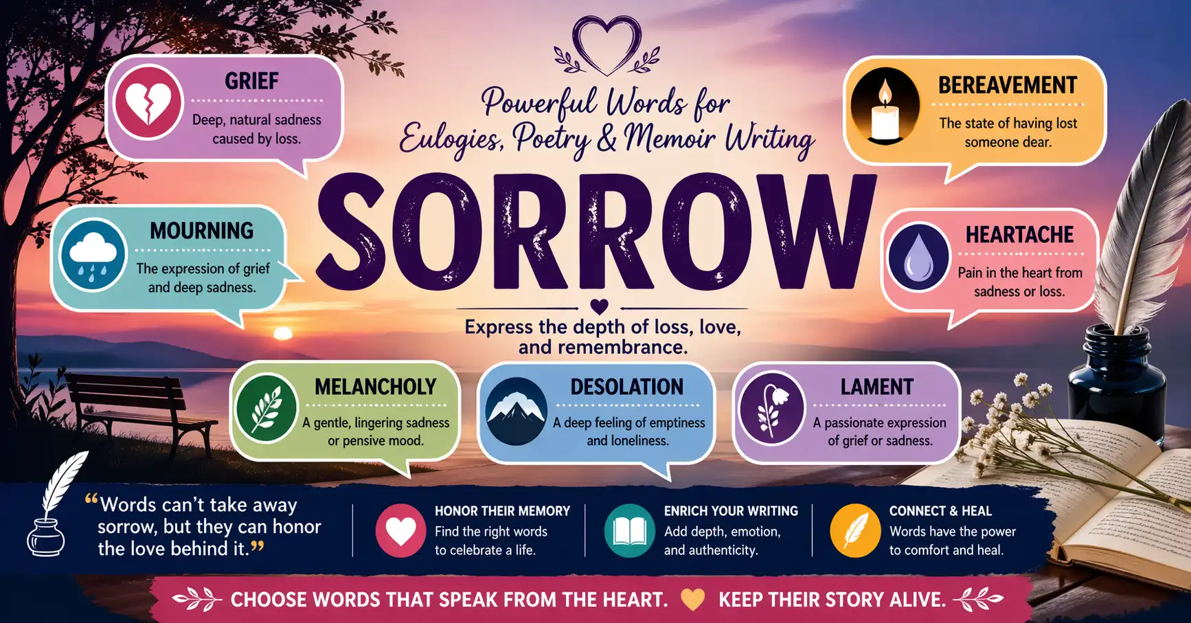 Sorrow words for eulogies, poetry, and memoir writing