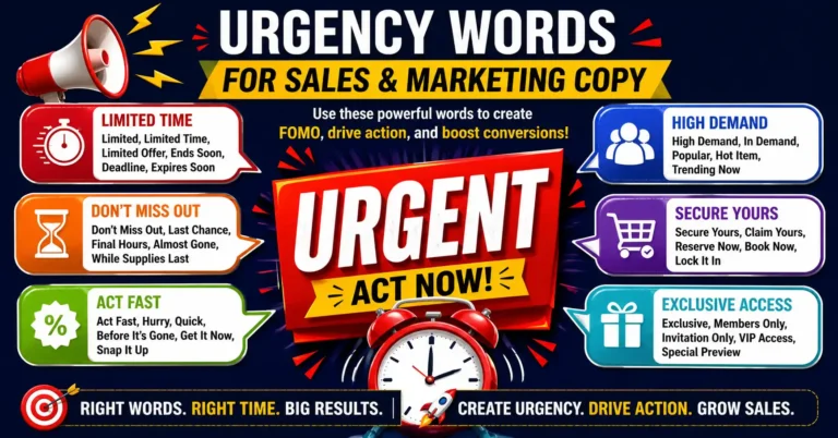 Urgency words for sales and marketing copy