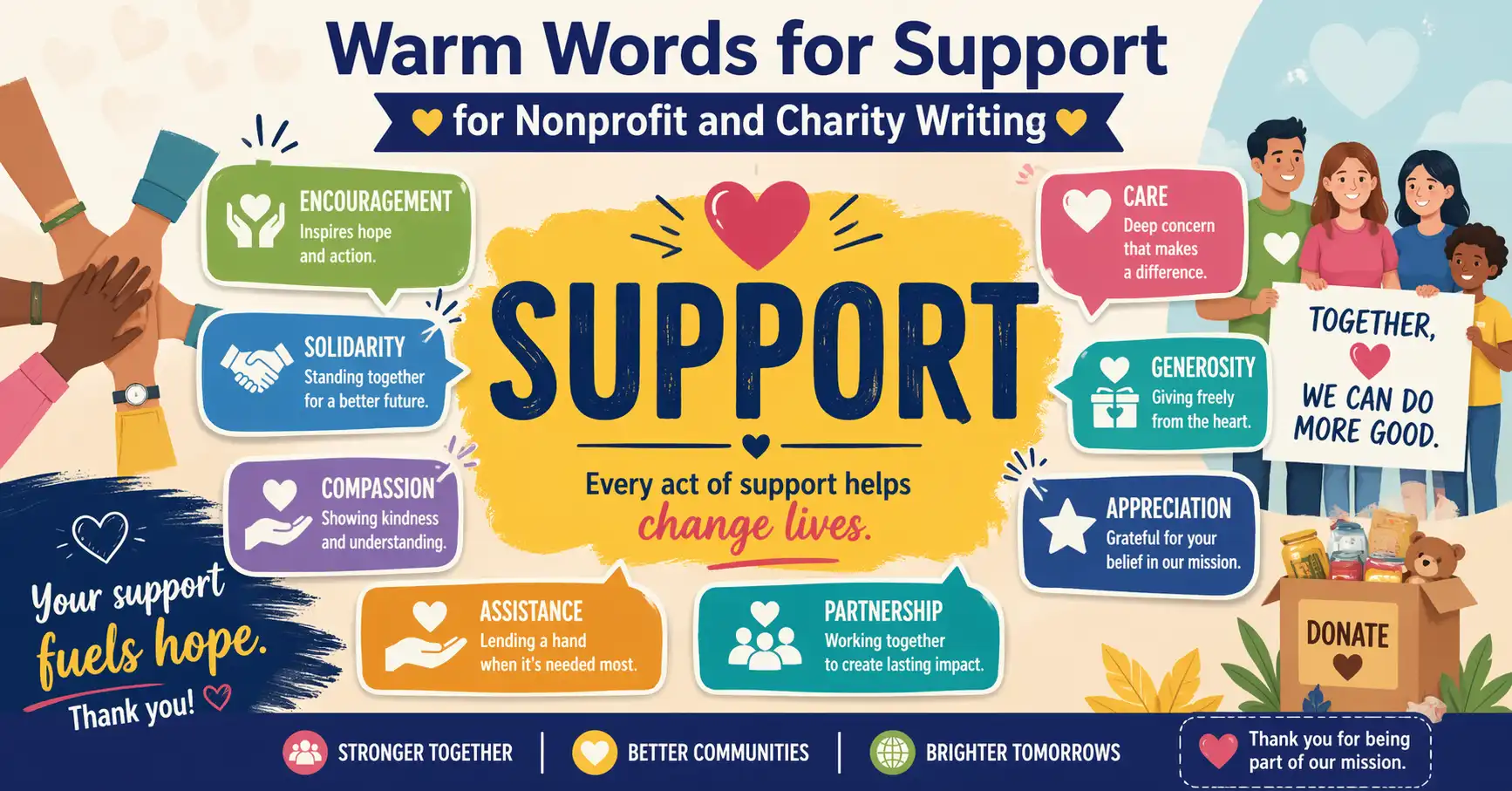 Warm words for support — for nonprofit and charity writing