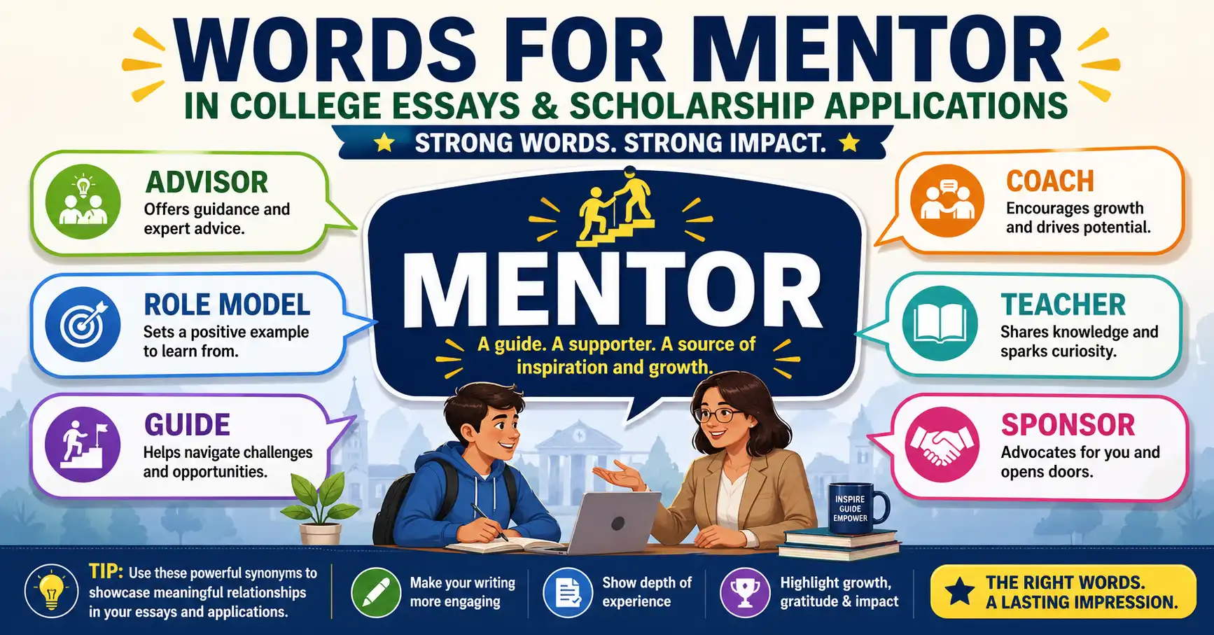 Words for mentor in college essays and scholarship applications