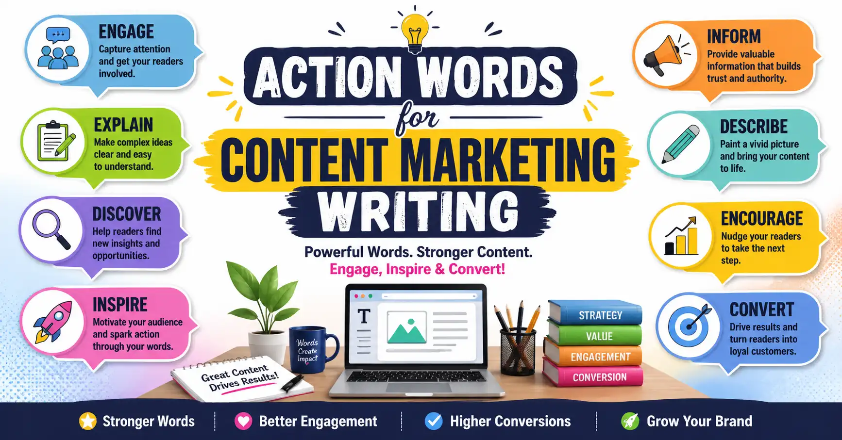 action words for content marketing writing