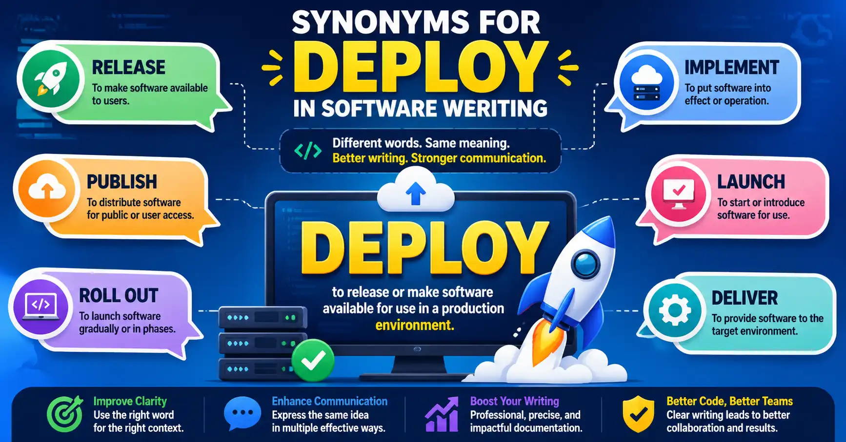 synonyms for deploy in software writing