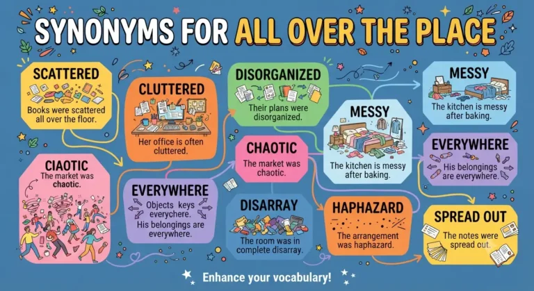 synonyms for all over the place