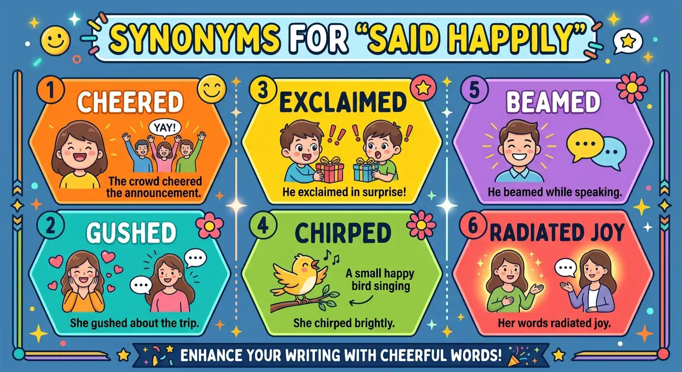 synonyms for said happily